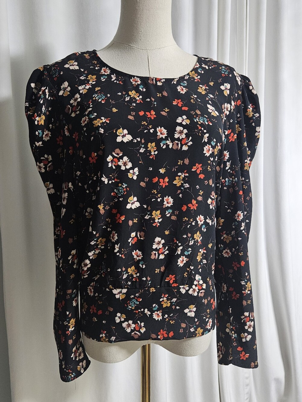Kontrol Black Floral Long-Sleeve Blouse with Puff Shoulder